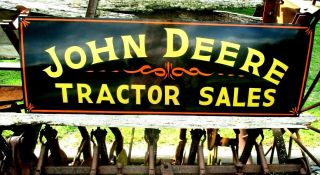 Lg.  36 " Hand Painted Metal Vintage Antique Old Style John Deere Tractors Sign