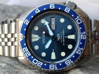 Vintage Seiko 6309 - 729a Dark Blue Mod Slim Turtle Automatic Men Watch 560747