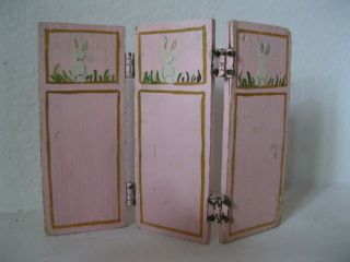 Tynietoy Miniature Dollhouse Pink Bunny Nursery Room Folding Screen Vintage Htf