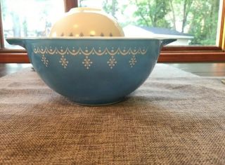 Vintage Pyrex CINDERELLA Nesting Bowls SNOWFLAKE BLUE GARLAND SET OF 4 4