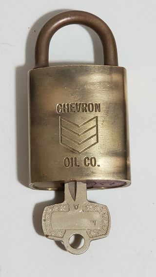 Vintage Best Logo Brass Padlock And Key Chevron Oil Co.  Advertising Lock