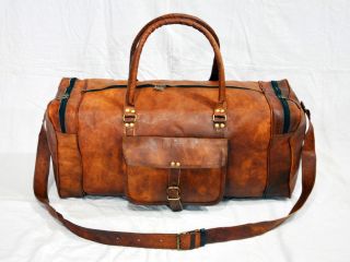Vintage Leather Goat Hide Luggage Travel Bag Briefcase Messenger Brown
