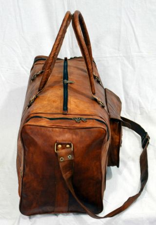 Vintage leather Goat hide luggage travel bag briefcase messenger brown 2