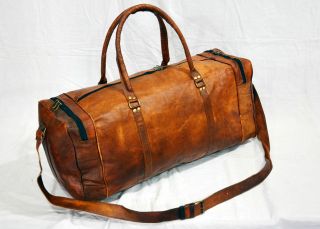 Vintage leather Goat hide luggage travel bag briefcase messenger brown 3