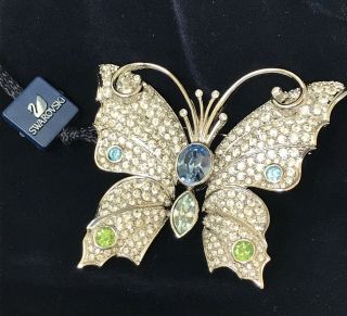 Rare Large Vintage Swarovski Swan Signed Retired Design Butterfly Brooch Pin