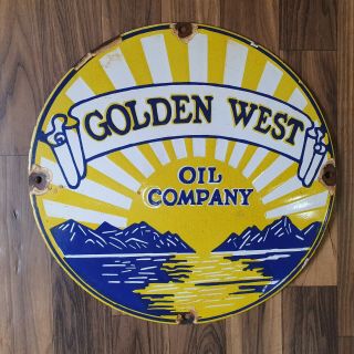 Golden West Oil Co.  Vintage Porcelain Sign 14 Inches Round