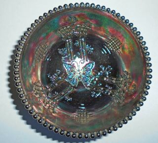 Australian Crystal Carnival Glass Black Amethyst Bower Bowl Butterfly Very Rare