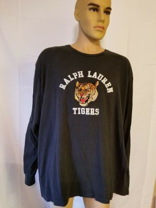 Rare Vintage Ralph Lauren Tigers Polo Sport Embroidered Logo Shirt Mens Xxl 2xl