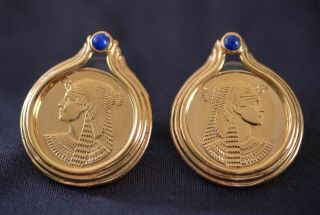 Franklin Cleopatra 22k Gold Plated Earrings Vintage 1980 