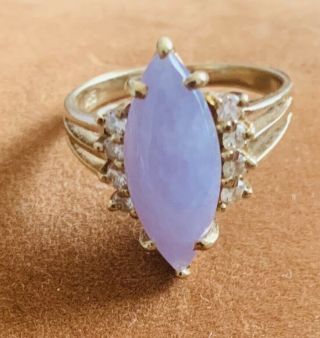 Fine Antique 14kt Yellow Gold Ring W/ Real Diamonds And Lavender Color Stone