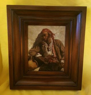 Antique Vintage Old Man Canvas Oil Painting With Wooden Frame 15“x17“