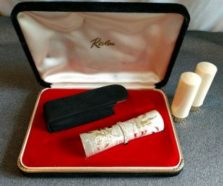 Vtg Revlon Van Cleef & Arpels Sterling Silver Lipstick Case Box Futurama Refills