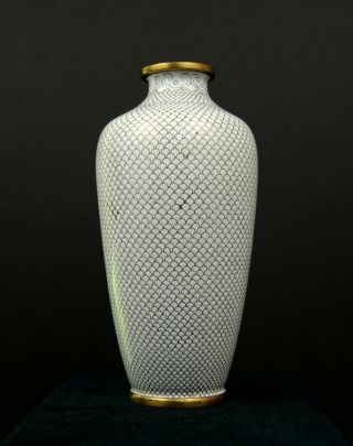 Vintage Chinese Cloisonne Vase - White And Brass - In