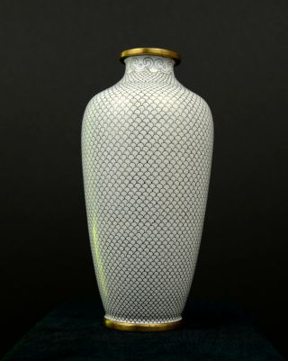Vintage Chinese Cloisonne Vase - White and Brass - in 3