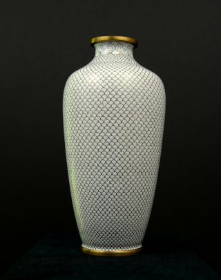 Vintage Chinese Cloisonne Vase - White and Brass - in 4