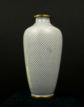 Vintage Chinese Cloisonne Vase - White and Brass - in 5