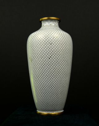 Vintage Chinese Cloisonne Vase - White and Brass - in 6