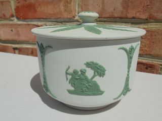 Scarce Antique Vintage Wedgwood Jasperware Green & Gray White Cov Bowl Or Jar