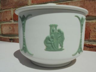 Scarce Antique Vintage Wedgwood Jasperware Green & Gray White Cov Bowl or Jar 5