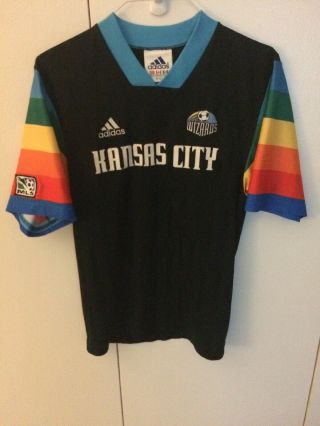 Vintage 1997 Adidas Mls Kansas City Wizards Rainbow Rare Poly Jersey Medium