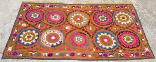 Vintage Uzbek Suzani Silk Embroidery Ethnic Kuchi Wall Tribal Tapestry