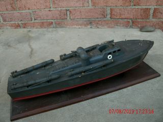 Vintage Ace Whitman 1942 Wooden Pt Boat Built Model And Plans - 18 " - Needs Work