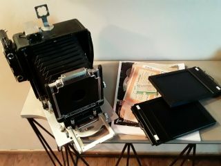 Vintage 4x5 Press Field View Camera,  Burke & James With Film Holders