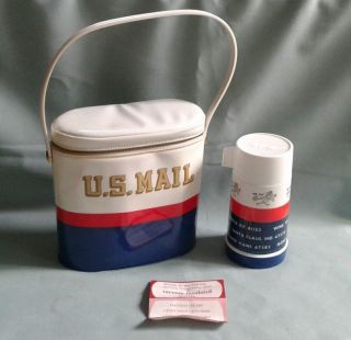 Vintage 1967 U.  S.  Mail Vinyl Brunch Bag & Thermos,  (lunch Box,  Lunch Pail).