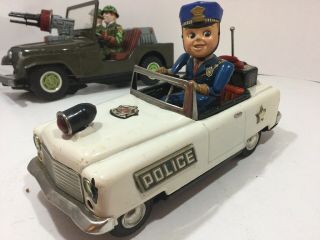 Vintage Tin Battery Operated Mystery Police Car 1960s Tn Nomura 10” Long Japan