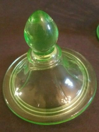 Vintage Uranium Green Vaseline Glass Pedestal Candy Dish Apothecary Jar Covered 3