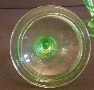 Vintage Uranium Green Vaseline Glass Pedestal Candy Dish Apothecary Jar Covered 4