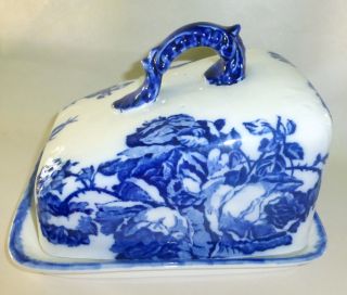 Vintage Ironstone England Staffordshire Covered Cheese Butter Keep Flow Blue