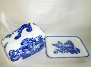 Vintage Ironstone England Staffordshire Covered Cheese Butter Keep Flow Blue 3