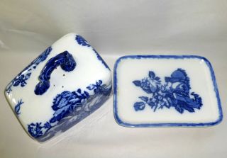 Vintage Ironstone England Staffordshire Covered Cheese Butter Keep Flow Blue 4