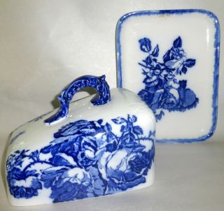 Vintage Ironstone England Staffordshire Covered Cheese Butter Keep Flow Blue 5