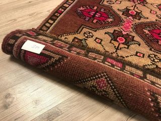 Floral Design Brown - Pink Turkish Handmade Small Rug,  Decorative Vintage Rug 5