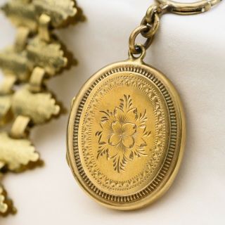 Antique Victorian Bookchain Book Chain Gold Gilt Locket Necklace