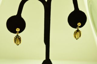 Elegant And Simple Vintage 14k Yellow Gold & Smoky Topaz Marquis Cut Earrings