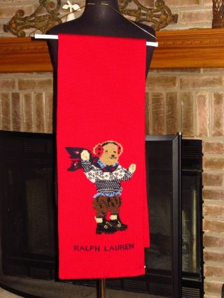 Vintage Polo Ralph Lauren Ski Bear Scarf Red