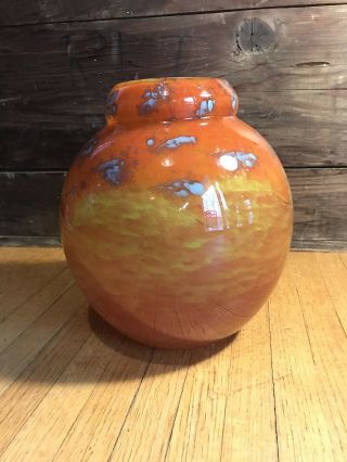 RARE Art Deco Schneider France Orange/yellow Mottled Large Art Glass Vase 7