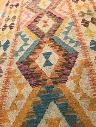Vintage Tribal Veg dye Hand - Made Kilim Area Rug 3.  3x6.  2 26 6