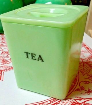 Vintage Jeannette Jadite Jadeite 29 Oz Square Tea Canister With Lid