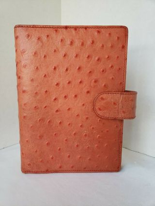 Vintage Neiman Marcus Personal Size Planner Orange Calf Leather Textured Snap