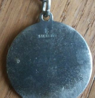 Vintage Blue Enamel Sterling Silver Saint Christopher Protect Us Necklace 6