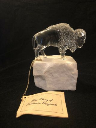 Vtg Trabucco Originals Studio Art Glass Buffalo Figure Marble Base W/ Tag Buffs