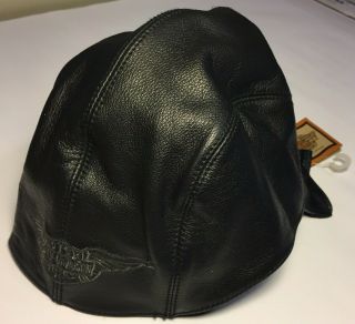 Vtg Harley Davidson Black Leather Skull Cap Hat Men 