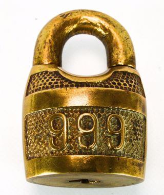 CORBIN 999 Padlock Brass Old Vintage Embossed Lock (no key) 3