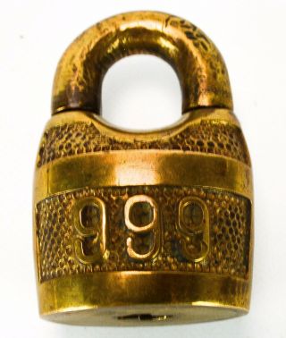 CORBIN 999 Padlock Brass Old Vintage Embossed Lock (no key) 4