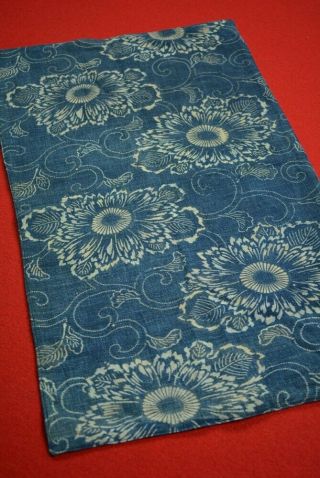Yr41/70 Vintage Japanese Fabric Cotton Antique Boro Indigo Blue Katazome 21.  3 "