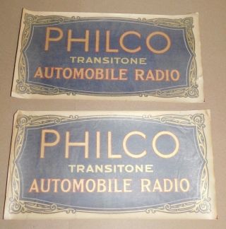 Vintage Philco Transitone Automobile Radio Dealer Window Decal Signs
